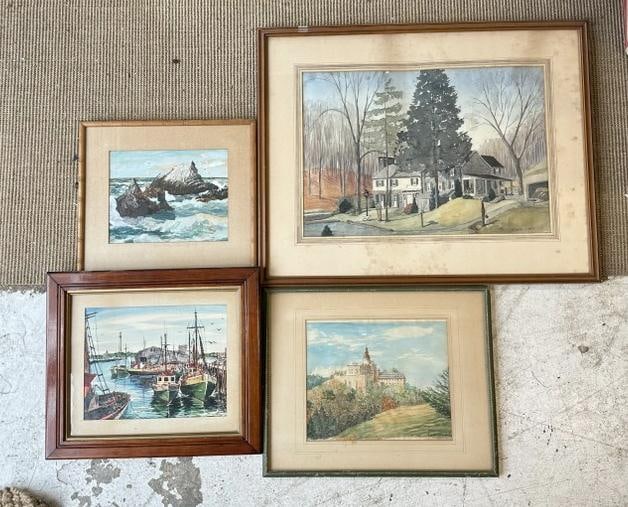 (4) watercolors from local estate, just as we found them, includes seascape with seals on rock and (1 of 7)