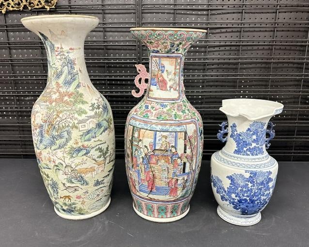 (3) older ASIAN porcelain large vases in AS IS AS FOUND estate condition, found in six generation (1 of 20)
