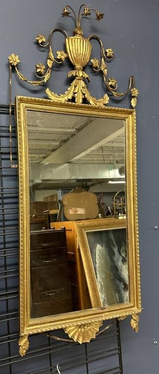 Decorative gilt mirror from Hudson Valley estate, some pieces of trim of fancy top, just as we found (1 of 7)