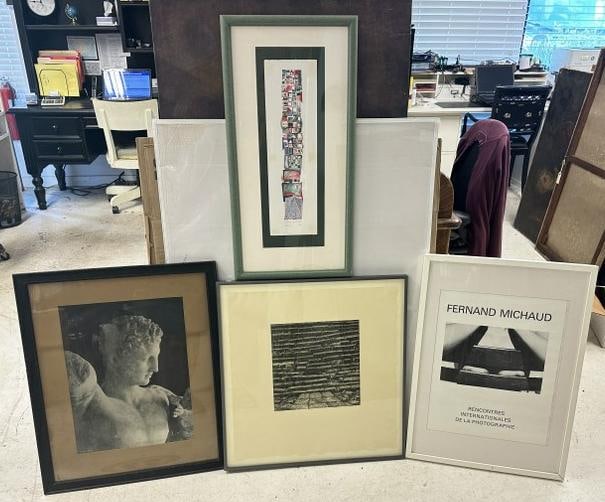 (4) framed decorative pieces to include FERNAND MICHAUD Gallery poster, classical print , C Brock (1 of 6)