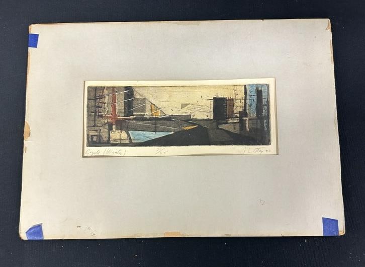 James Louis Steg (1922 - 2001) Mid Century signed impressionist print titled ( CYCLE WINTER ), (1 of 5)