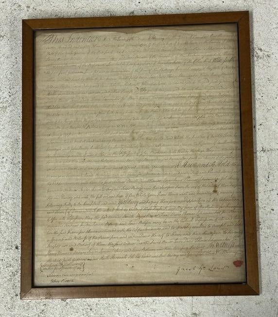 1789 Hudson Valley ( Ulster County, N.Y. ) land indenture, framed, with prominent area names, found (1 of 5)