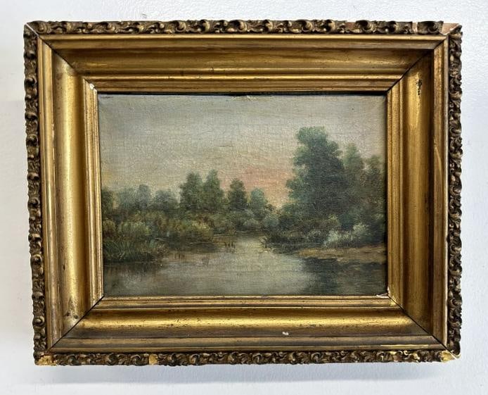 Small Hudson River style landscape with water in foreground, unsigned, 19th century, from estate in (1 of 3)