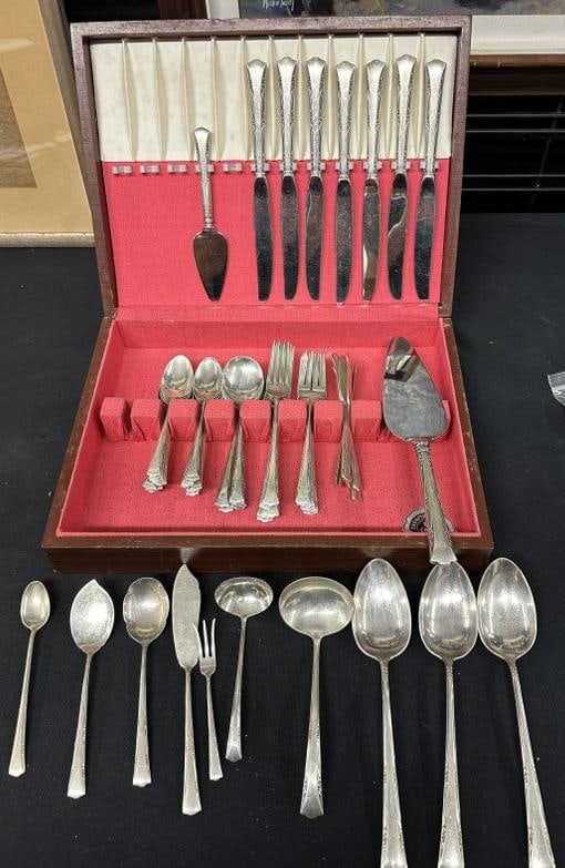 GORHAM Sterling Silver flatware set ( Greenbriar pattern, not monogrammed ) includes (7) dinner (1 of 6)
