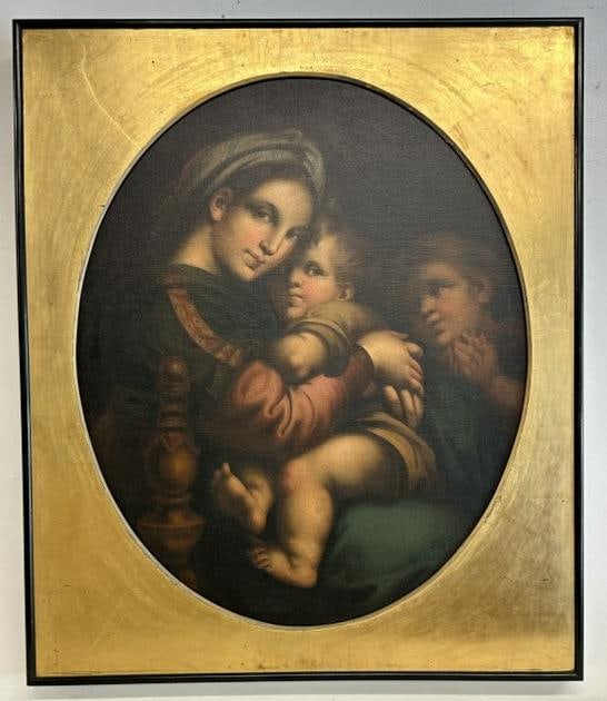 After Raphael 19th c  o/c ( Madonna Della Sedia ) appears to have been relined many years ago, nice (1 of 3)