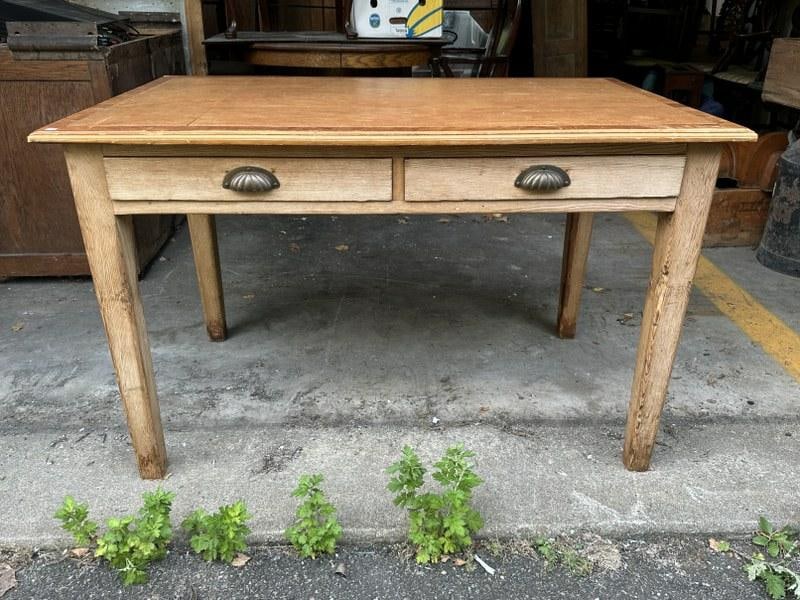 Wonderful 2 drawer table w/leather top, very nice worn patina on base and top, measures 29 1/2" H X (1 of 4)