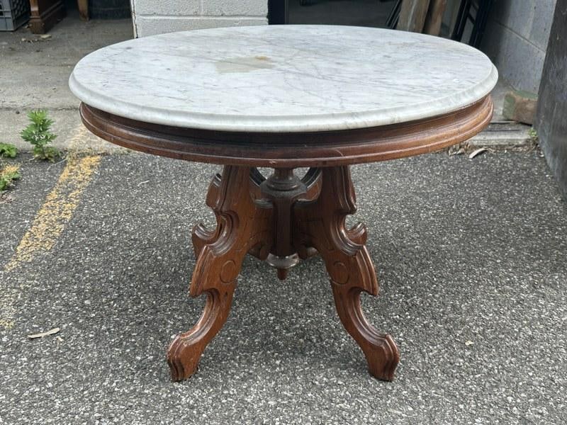 Victorian marble top walnut coffe table, structurally sound, some spots on marble top, from Hudson (1 of 2)
