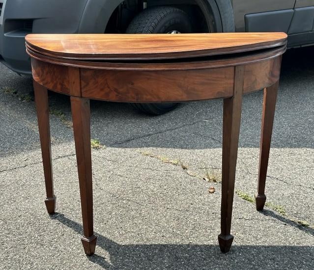 Period mahogany lift top game table, warp to the top,from Hudson Valley estate, just as we found it,: Period mahogany lift top game table, warp to the top,from Hudson Valley estate, just as we found it, measures 29" H X 38 1/4" W X 18 3/4" D, measures 37 1/2" open