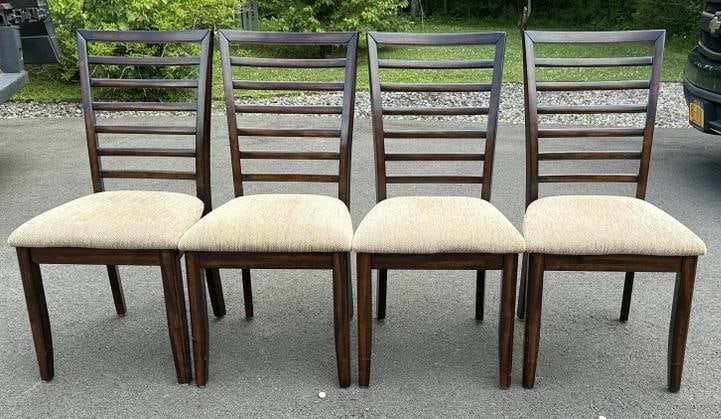 4 contemporary slat back dining chairs from local home, structurally sound, nice dark finish (1 of 2)