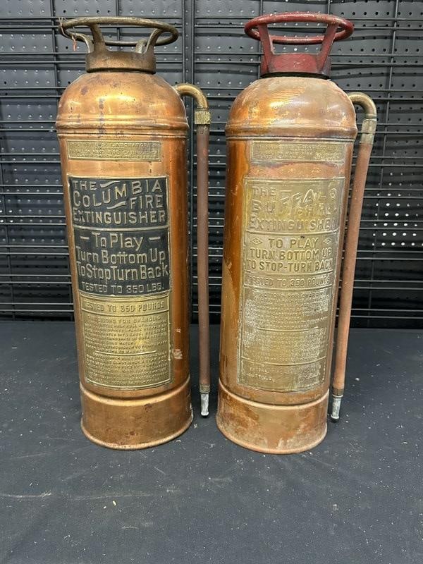 (2) old copper Fire Extinguishers, nice condition, were used as props in large Hudson Valley estate. (1 of 4)