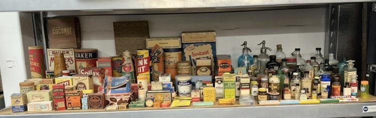 Big shelf lot older advertising items, used as props throughout the house, great lot for dealer to (1 of 7)