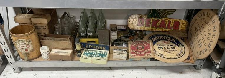Big shelf lot older advertising items, used as props throughout the house, great lot for dealer to (1 of 7)