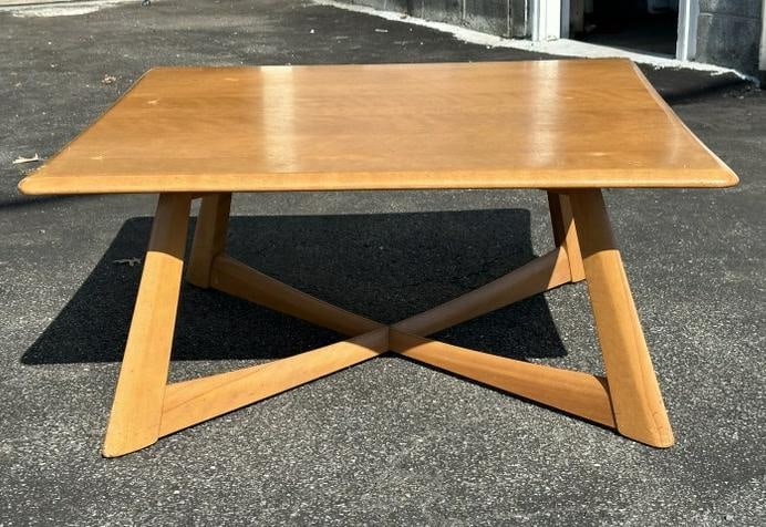 Heywood Wakefield mid century square coffee table in champagne finish, structurally sound, from (1 of 2)