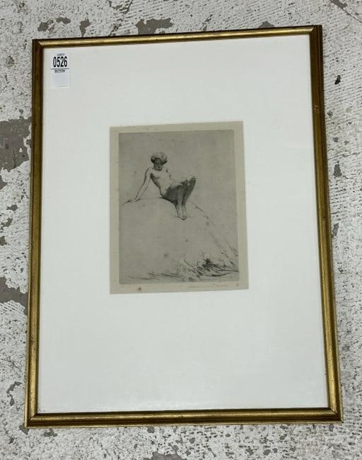 Warren B Davis ( 1865-1928 ) etching titled on back ( ADVANCING WATER ), pencil signed lower right, (1 of 3)