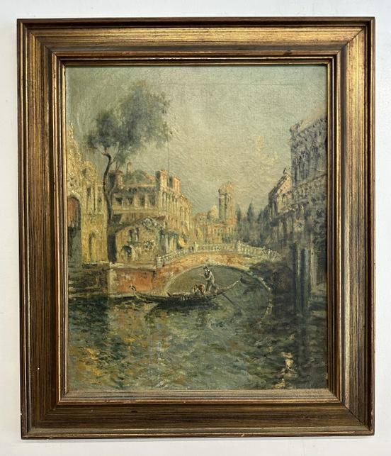 Circa 1900 o/c Impressionist Venetian Canal scene, unsigned, from fine estate in Hudson Valley, nice (1 of 3)