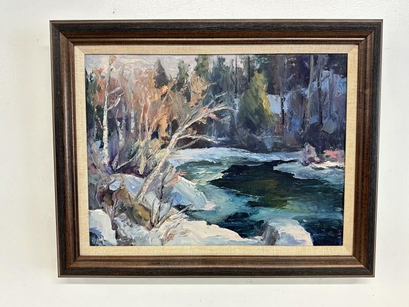 Impressionist o/c landscape with stream in foreground, signed ( BORQUE ? ) from local estate, fine (1 of 3)