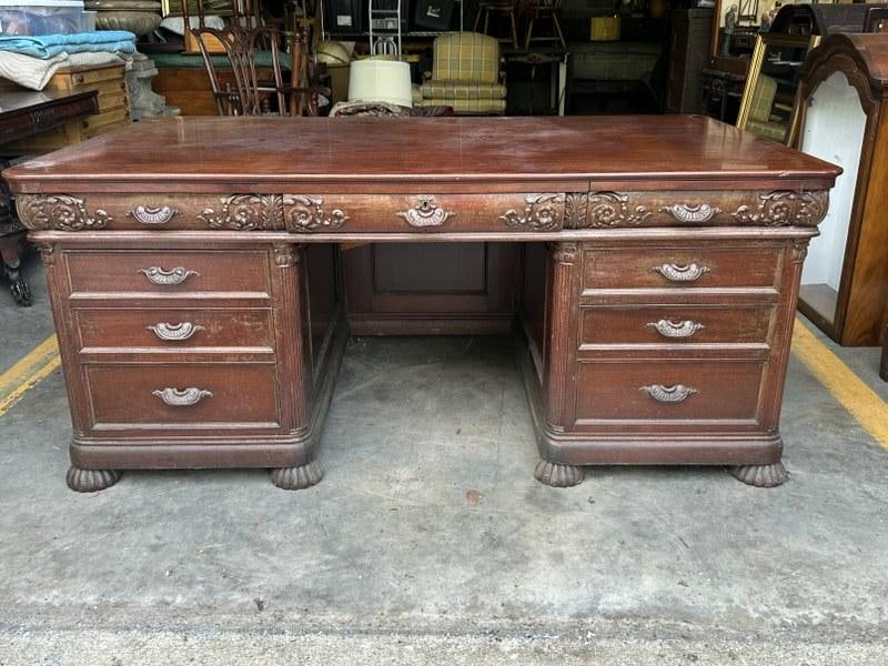 Circa 1930's mahogany Executives desk from Metroplolitan Life Insurance offices in NYC, moved many (1 of 5)