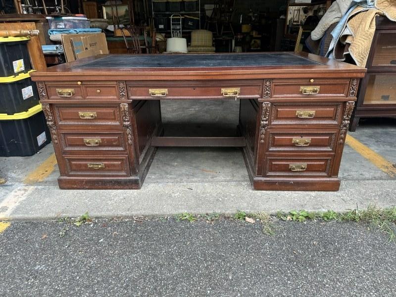 Circa 1930's mahogany Executives desk from NYC Metroploitan Life Insurance offices, moved to Hudson (1 of 5)