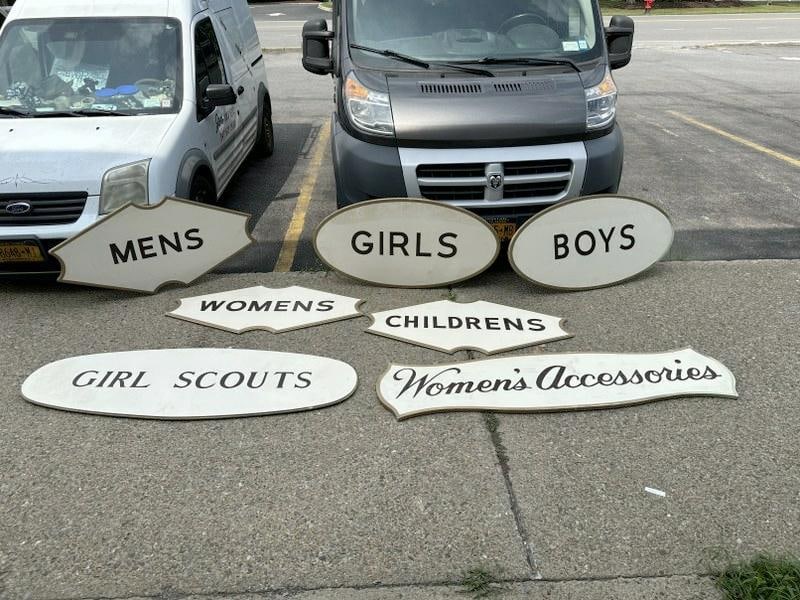 (7) handpainted wood Department Store signs found in the Hudson Valley, circa 1950's or (1 of 4)