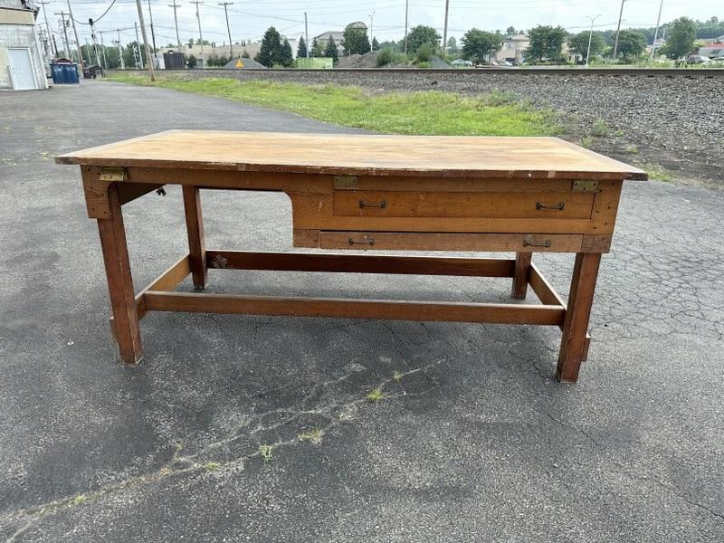 Nice pine home made work table w/2 drawers, from local estate, measures 84 1/2" W X 43" D X 36" H (1 of 5)