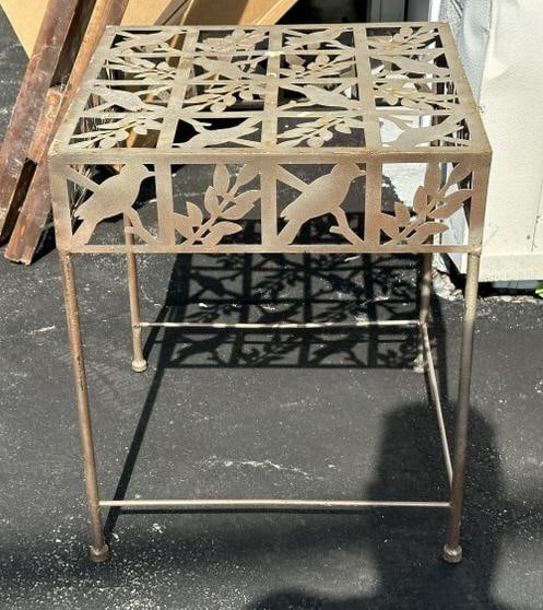 Small contemporary outdoor metal stand w/birds, measures 17 1/2" X 17 1/2" X 21" H (1 of 2)