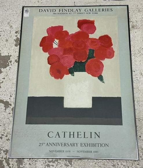Bernard Cathelin signed Gallery Exhibition Poster from DAVID FINDLAY GALLERIES, NYC.  Inscribed and (1 of 2)