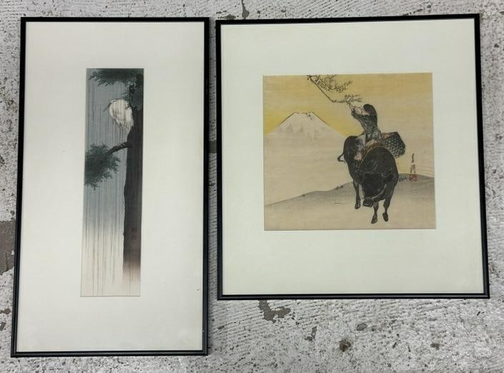 (2) stamped Asian prints from fine estate in Hudson Valley, one is by Ogata Gekko ( Mt. Fuji, Boy (1 of 6)
