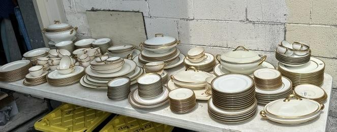 HUGE lot white with gold trim LIMOGES AND LENOX dishes, serving pieces and related, from Boston, (1 of 8)