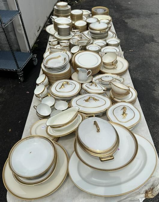 HUGE lot white with gold trim LIMOGES AND LENOX dishes, serving pieces and related, from Boston, (1 of 7)