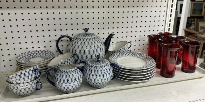 Estate lot of porcelain & glass to include fine Russian tea set, nice overall condition ( LOMINSOV (1 of 9)