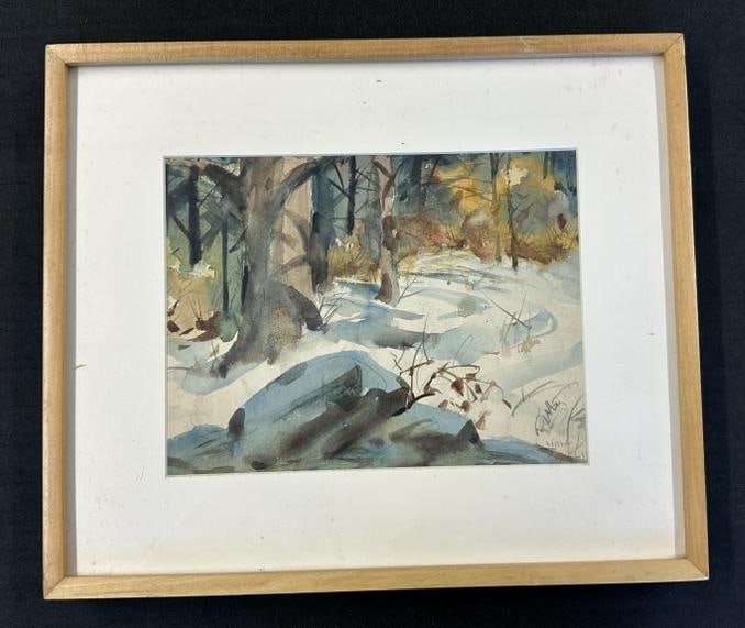 Richard James Lillis (1899 - 1994) watercolor landscape, signed lower right, labels on back as