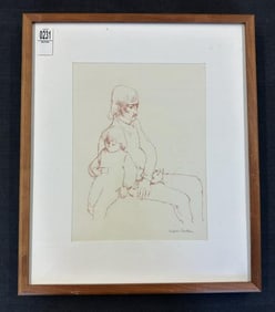 Andree Ruellan (1905 - 2006) signed drawing of man & child, signed in pencil lower right, from