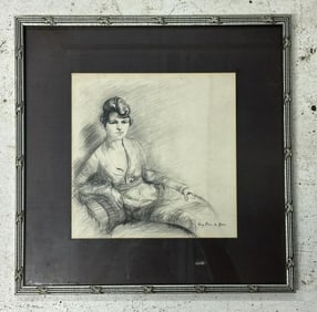 Guy Pene Du Bois (1884 - 1958) pencil drawing of woman, signed lower right as pictured. From Hudson