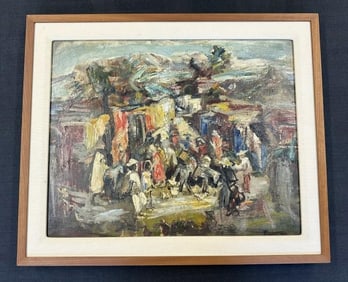 Theresa Ferber Bernstein (1891/95 - 2002) o/b impressionist landscape with people performing, signed