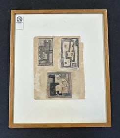 (3) framed small abstract geometric drawings, unsigned, from Hudson Valley estate, ( owner said it