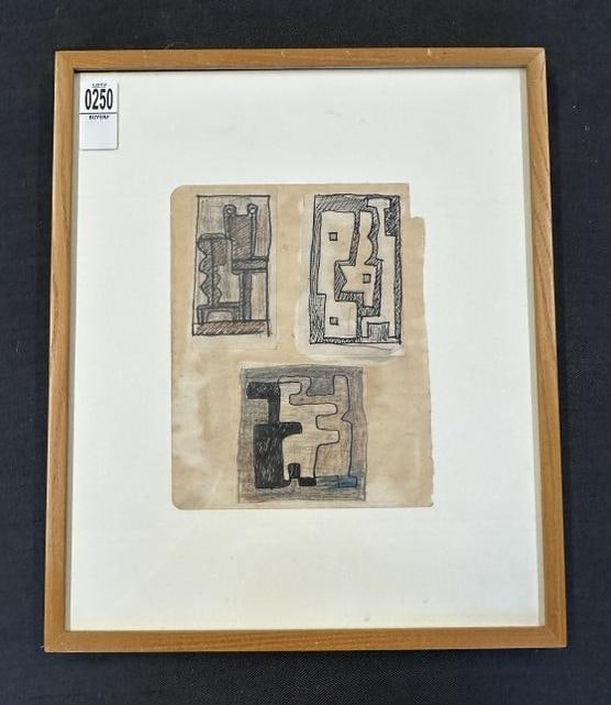 (3) framed small abstract geometric drawings, unsigned, from Hudson Valley estate, ( owner said it (1 of 3)