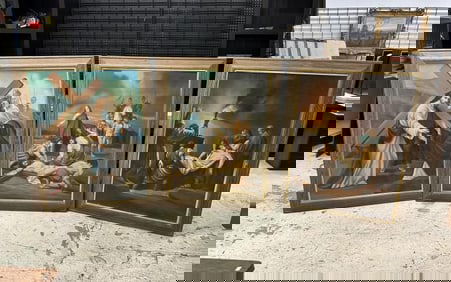 (3) large o/b religious paintings, unsigned, circa 1960's or 70's, from estate in Boston, in