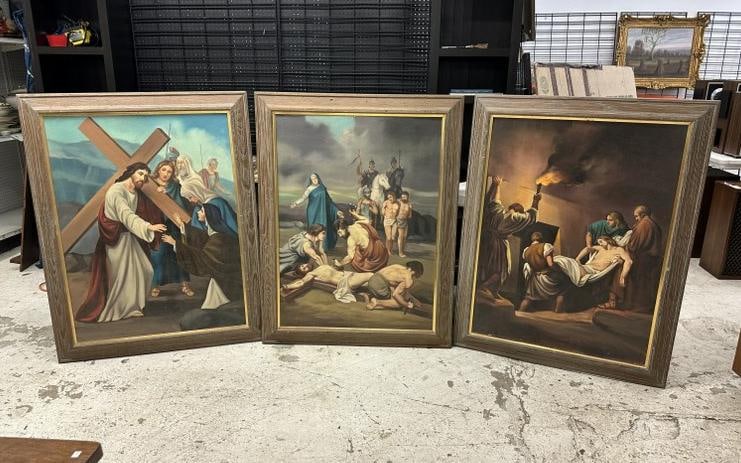(3) large o/b religious paintings, unsigned, circa 1960's or 70's, from estate in Boston, in (1 of 5)