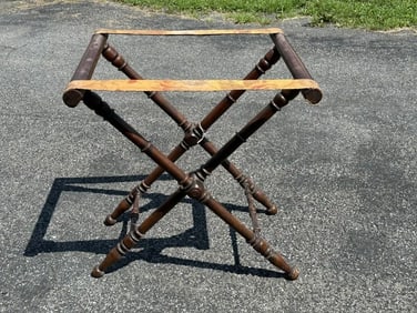 Older folding luggage rack, from estate in Boston, looks like walnut, structurally sound. Measures