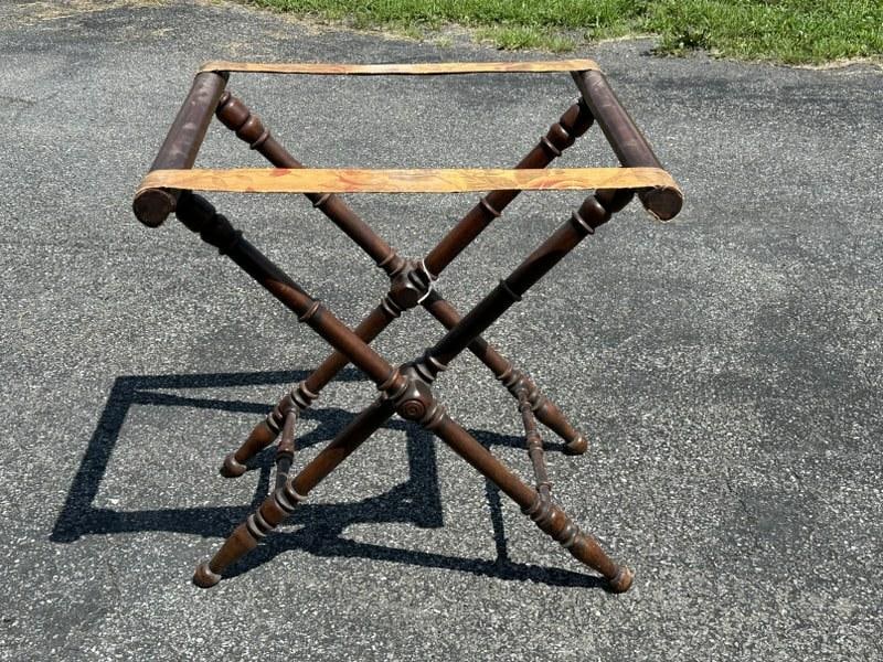 Older folding luggage rack, from estate in Boston, looks like walnut, structurally sound. Measures (1 of 2)