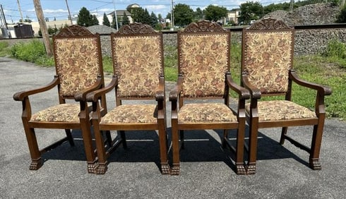 (4) nice circa 1900 carved oak armchairs, from estate in Boston, structurally sound, with original