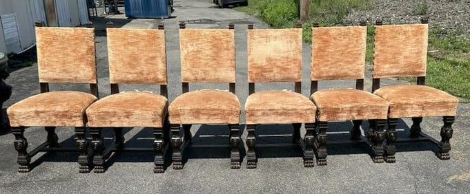 Set (6) circa 1900 dining chairs, nice form, original patina, some seat uphostery torn, from estate