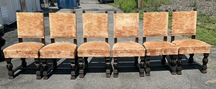 Set (6) circa 1900 dining chairs, nice form, original patina, some seat uphostery torn, from estate (1 of 5)