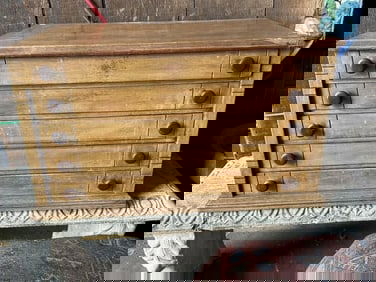 (5) drawer turn of the century spool cabinet ( missing small piece of top trim on top right corner