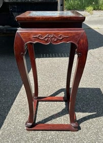 Asian inset marble hardwood stand, nice clean condition, from nice local estate, structurally sound.