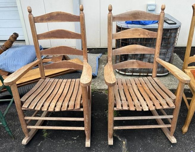 Pair of porch rocking chairs from old Mohonk Mountain House in New Paltz, N.Y. Structurally sound,: Pair of porch rocking chairs from old Mohonk Mountain House in New Paltz, N.Y. Structurally sound, from local estate.
