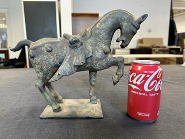 Older Chinese iron horse, nice patina, from Hudson Valley estate, measures 12" long x 9.25" high. In