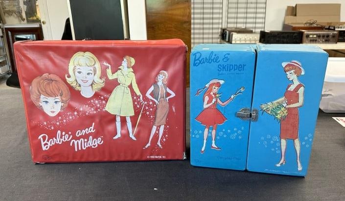 (2) vintage BARBIE & MIDGE & BARBIE & SKIPPER dolls, cases and with clothing and accessories, circa (1 of 17)