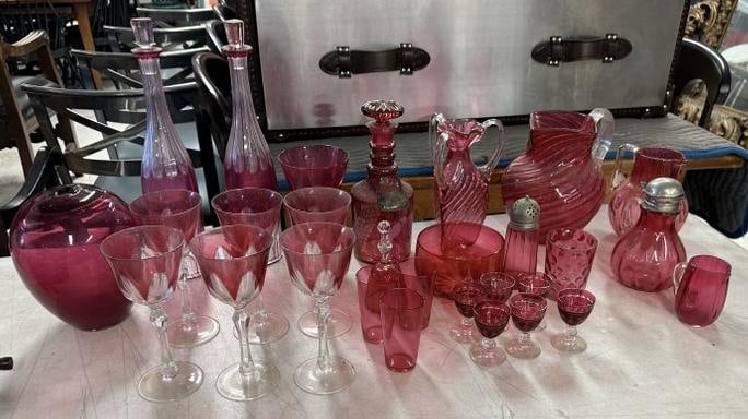 Lot of older cranberry glass, from Hudson Valley estate, with family ties to Virginia, nice lot of (1 of 9)