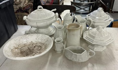 Estate IRONSTONE lot from Hudson Valley estate, including large tureen with underplate and ladle. (